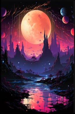 Surreal Cosmic Landscape: Vibrant Alien World Poster
