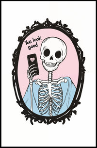 Humorous Skeleton Self-Image Cartoon Phone Heart Poster