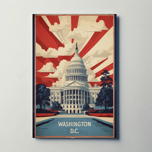 Washington D.C. Capitol Rays Sunrise Glory Vintage Travel Poster