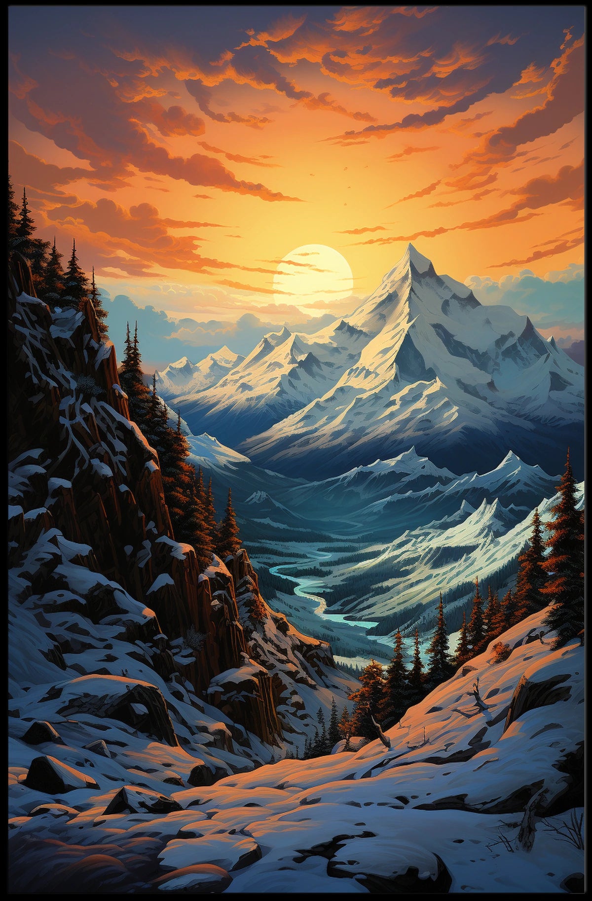 Breathtaking Sunset Mountain Landscape National Park Poster