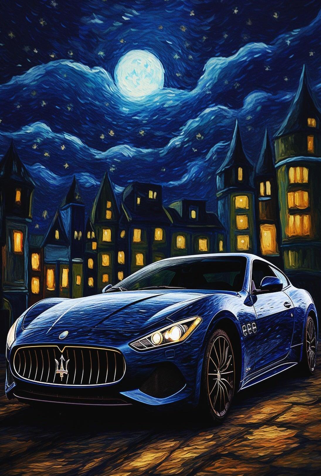 Futuristic Car Meets Starry Night Artistic Poster