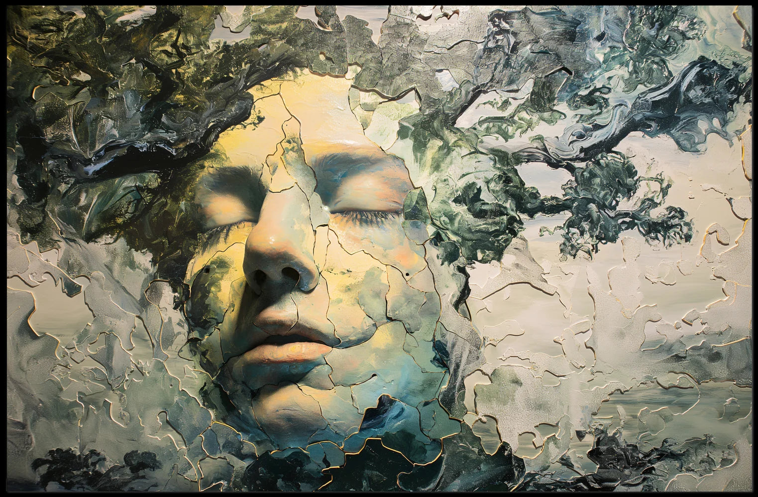 Surreal Nature-Inspired Human Face Art Poster