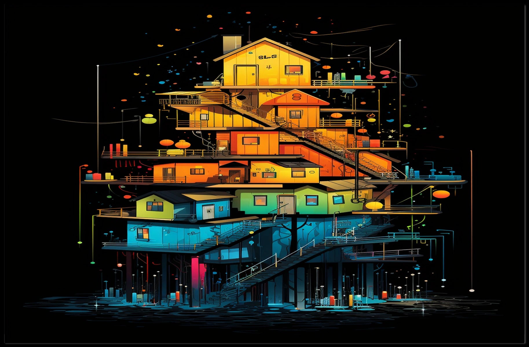Colorful Stacked Houses Poster