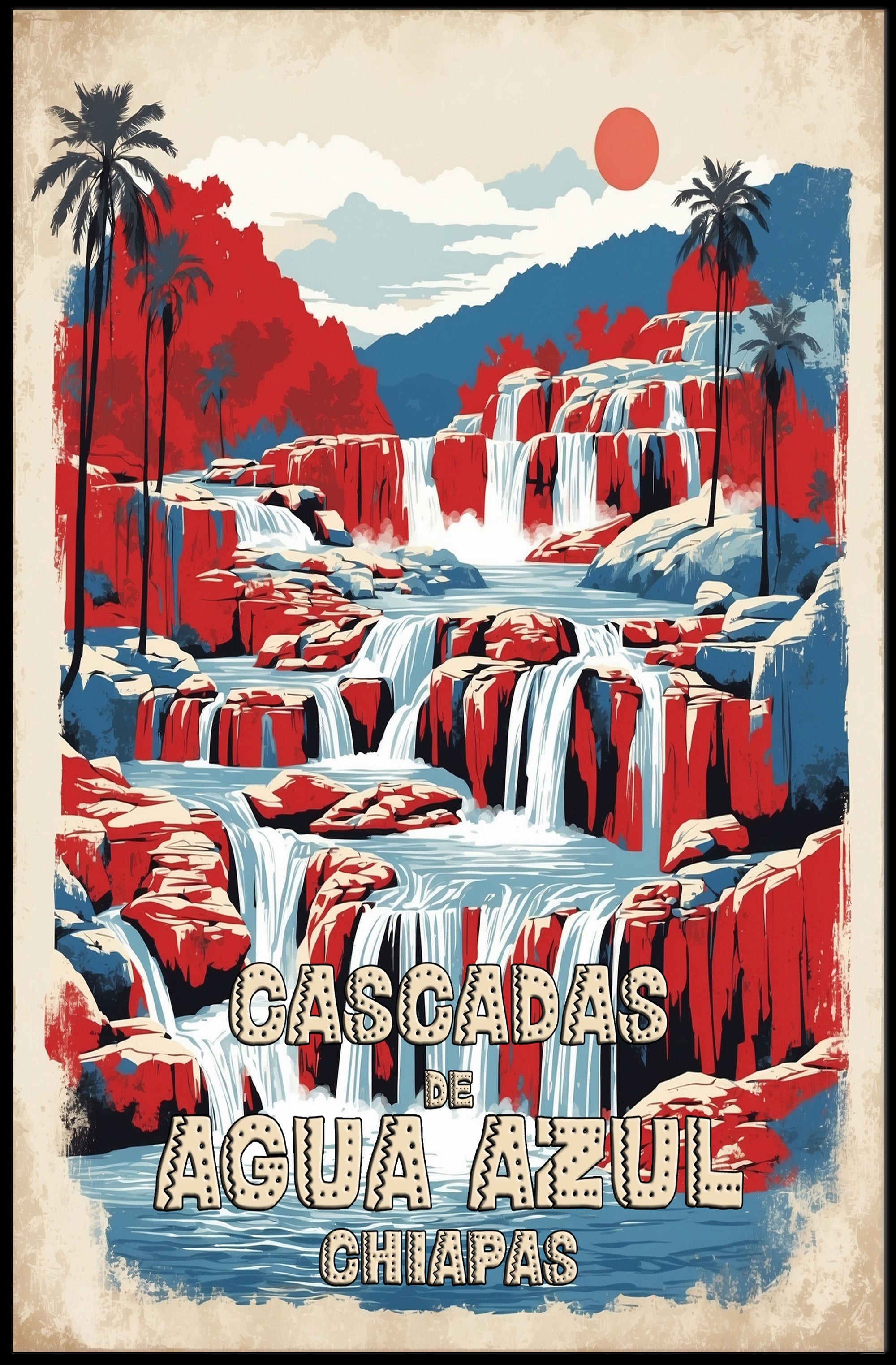 Cascadas de Agua Azul Vintage Travel Poster