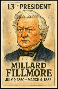 Millard Fillmore 13th President of the United States Exaggerated Cartoon Sketch Poster