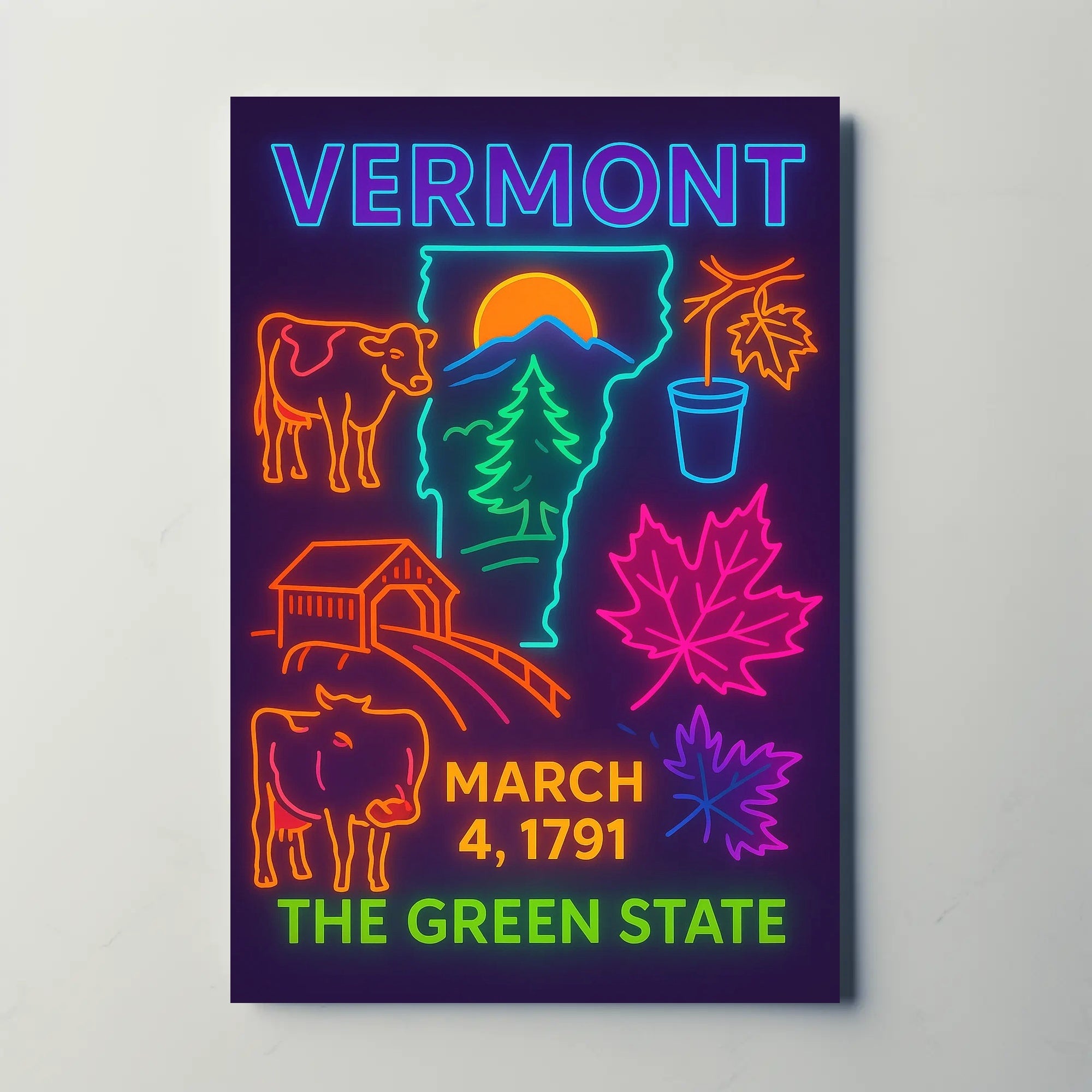 Vermont Neon Heritage Art Print - Cultural or Heritage Poster