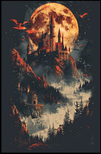 Mystical Castle and Dragons Fantasy Art Poster PosterGoat