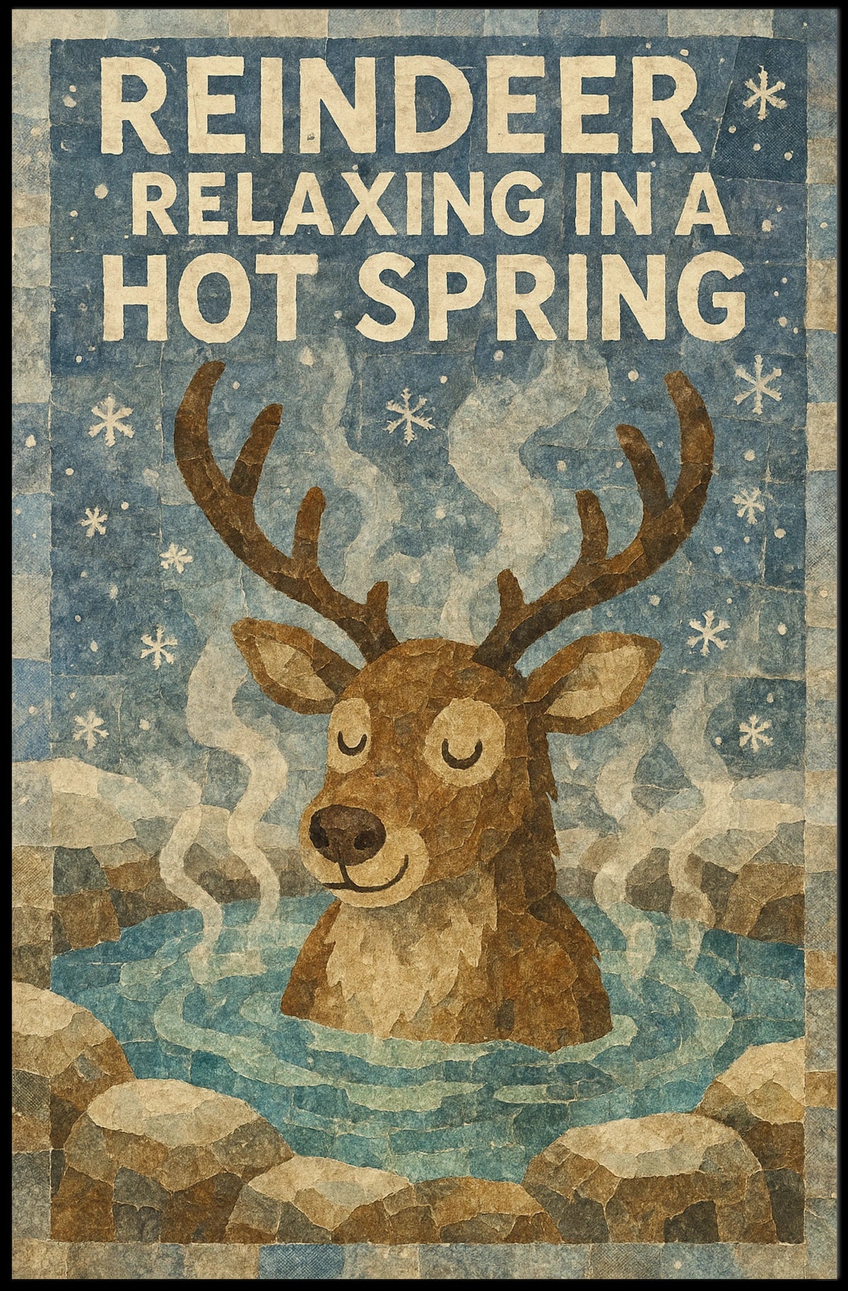 Whimsical Reindeer Hot Spring Winter Wonderland Poster