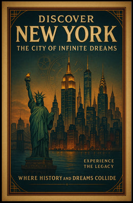 New York City Skyline Dreams Poster Vintage Wall Art