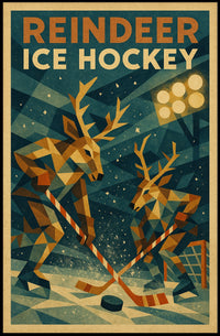 Reindeer Ice Hockey Artistic Design Sports Poster