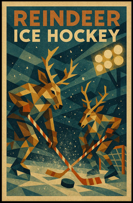 Reindeer Ice Hockey Artistic Design Sports Poster