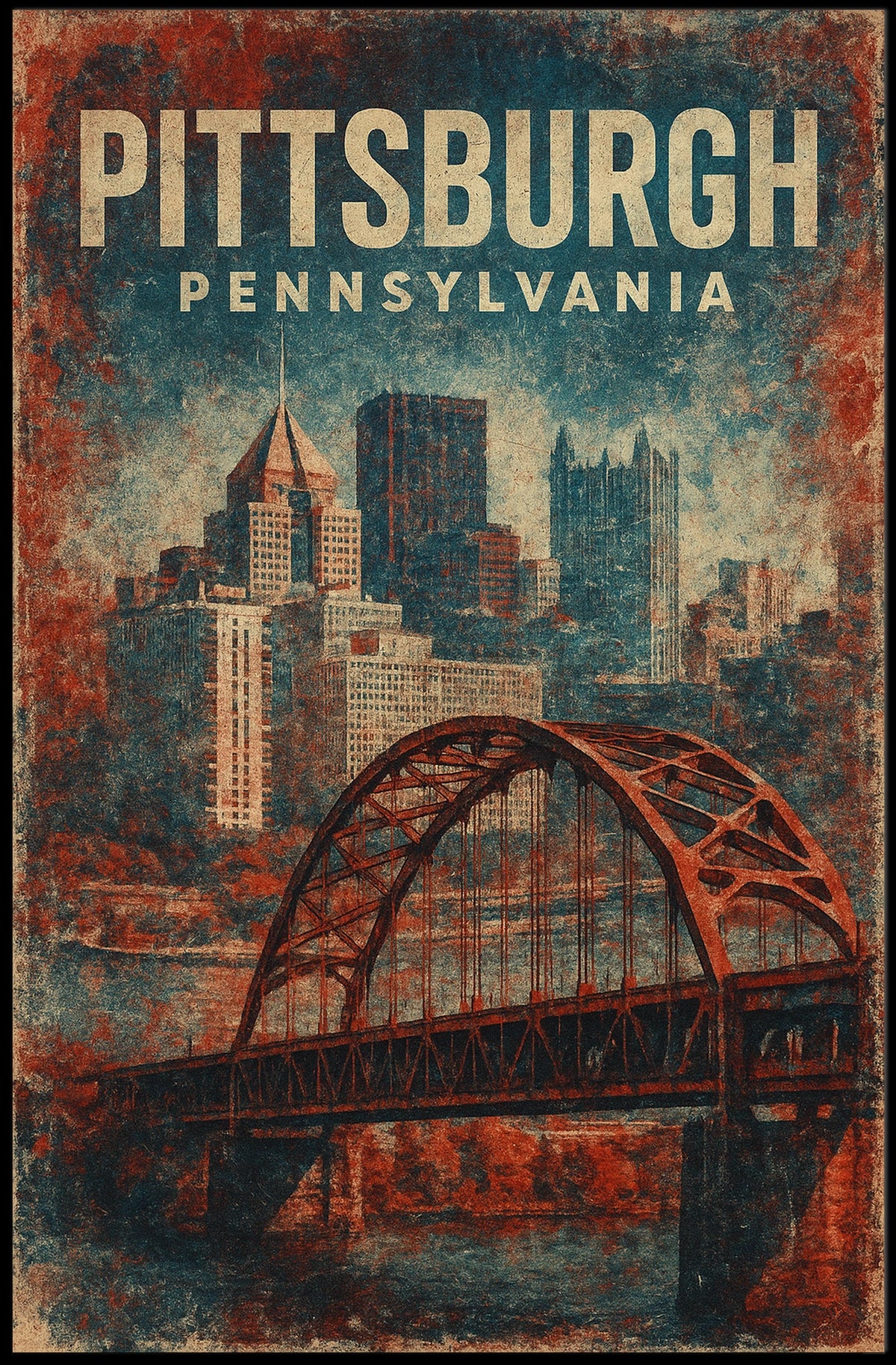 Pittsburgh Vintage Cityscape Retro Poster