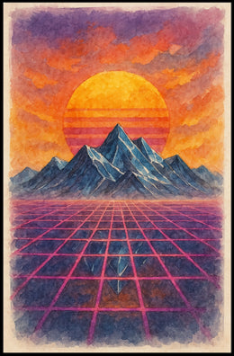 Retro-Futuristic Sunset in Dreamscape - Futuristic Sci-Fi Poster