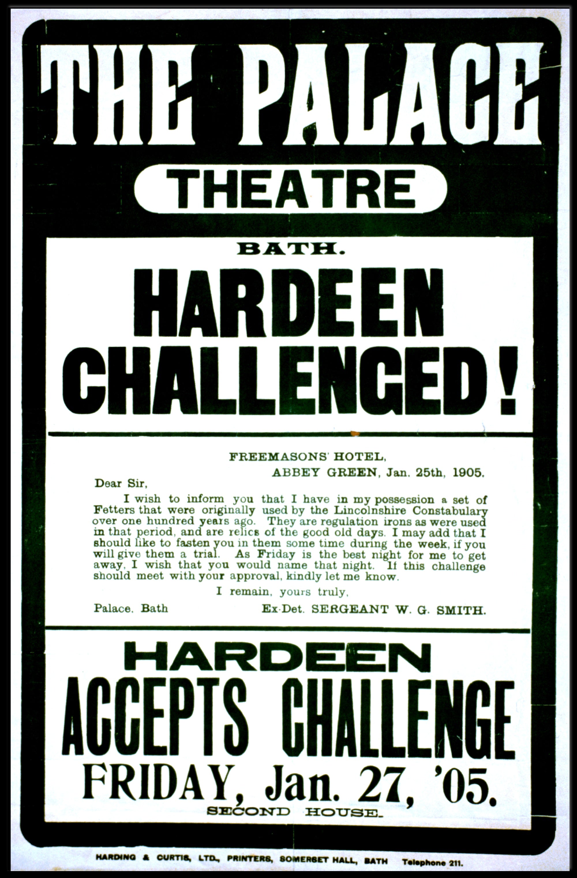 Hardeen Challenge Palace Theatre Bath Historical Poster