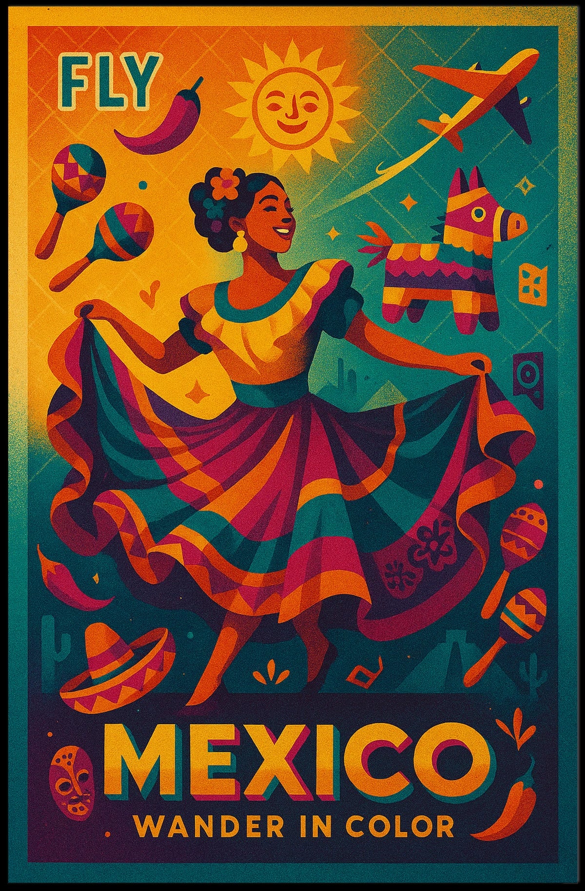 Fly to Mexico Wander in Color Poster