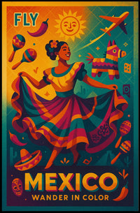 Fly to Mexico Wander in Color Poster