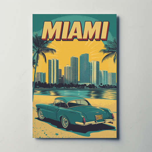 Miami Vintage Poster - Ocean Drive Retro Car