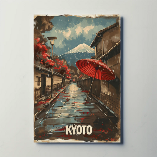 Kyoto Rainy Street Mount Fuji View Travel Poster
