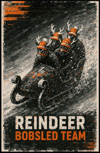 Reindeer Bobsled Team Poster