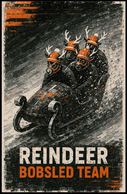 Reindeer Bobsled Team Poster