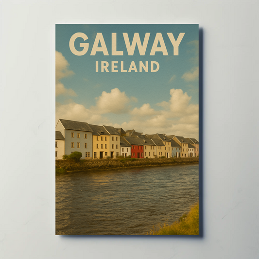 Galway Ireland Waterfront Houses Vintage Travel Poster