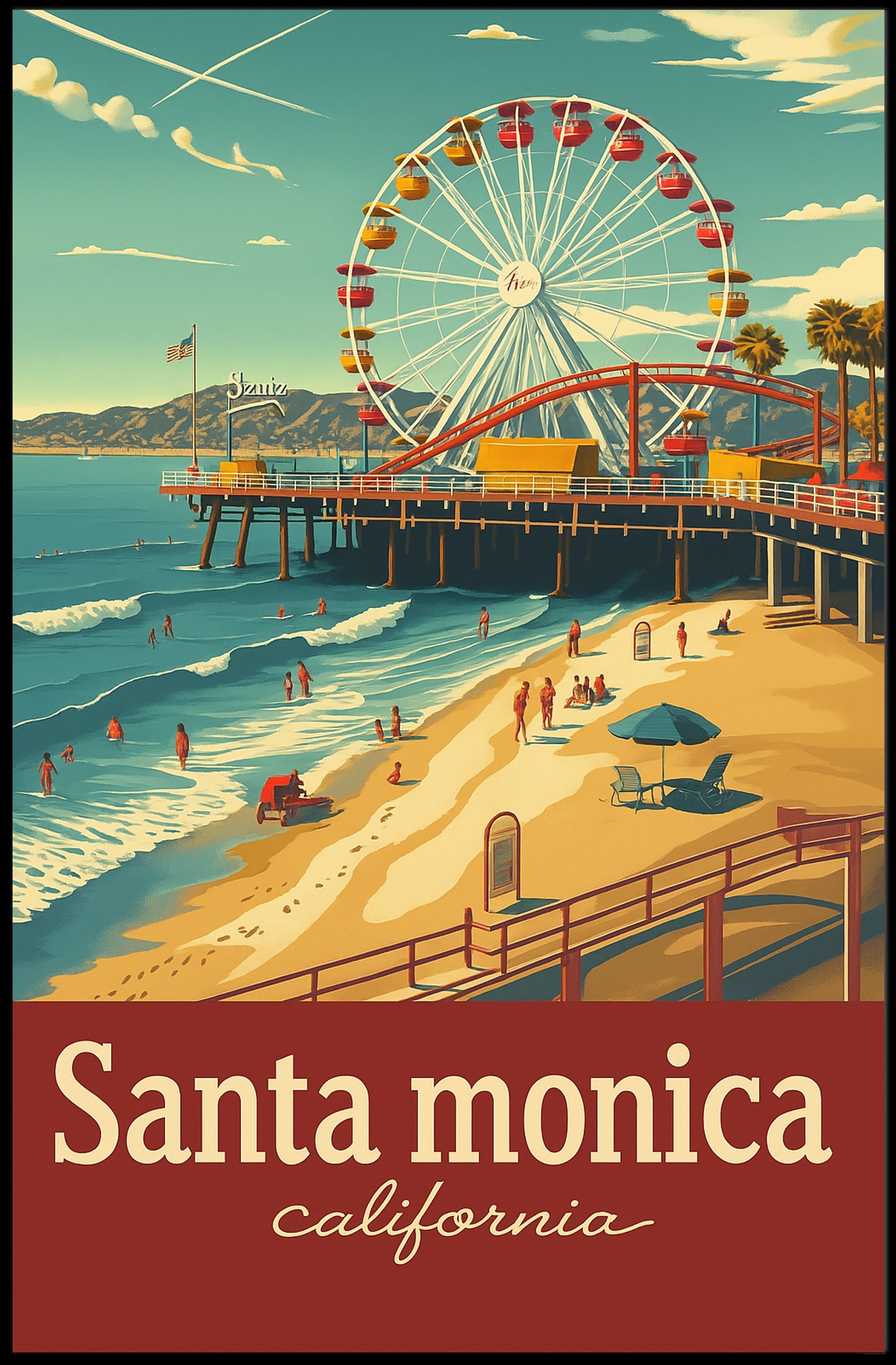 Santa Monica Pier Retro Travel Poster