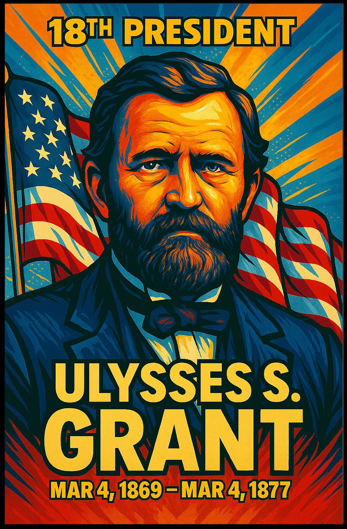 Ulysses S. Grant 18th President of the United States Colorful Comic Book Style Poster