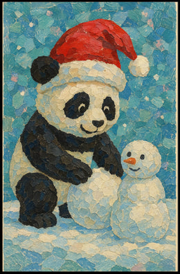Festive Panda and Snowman Poster