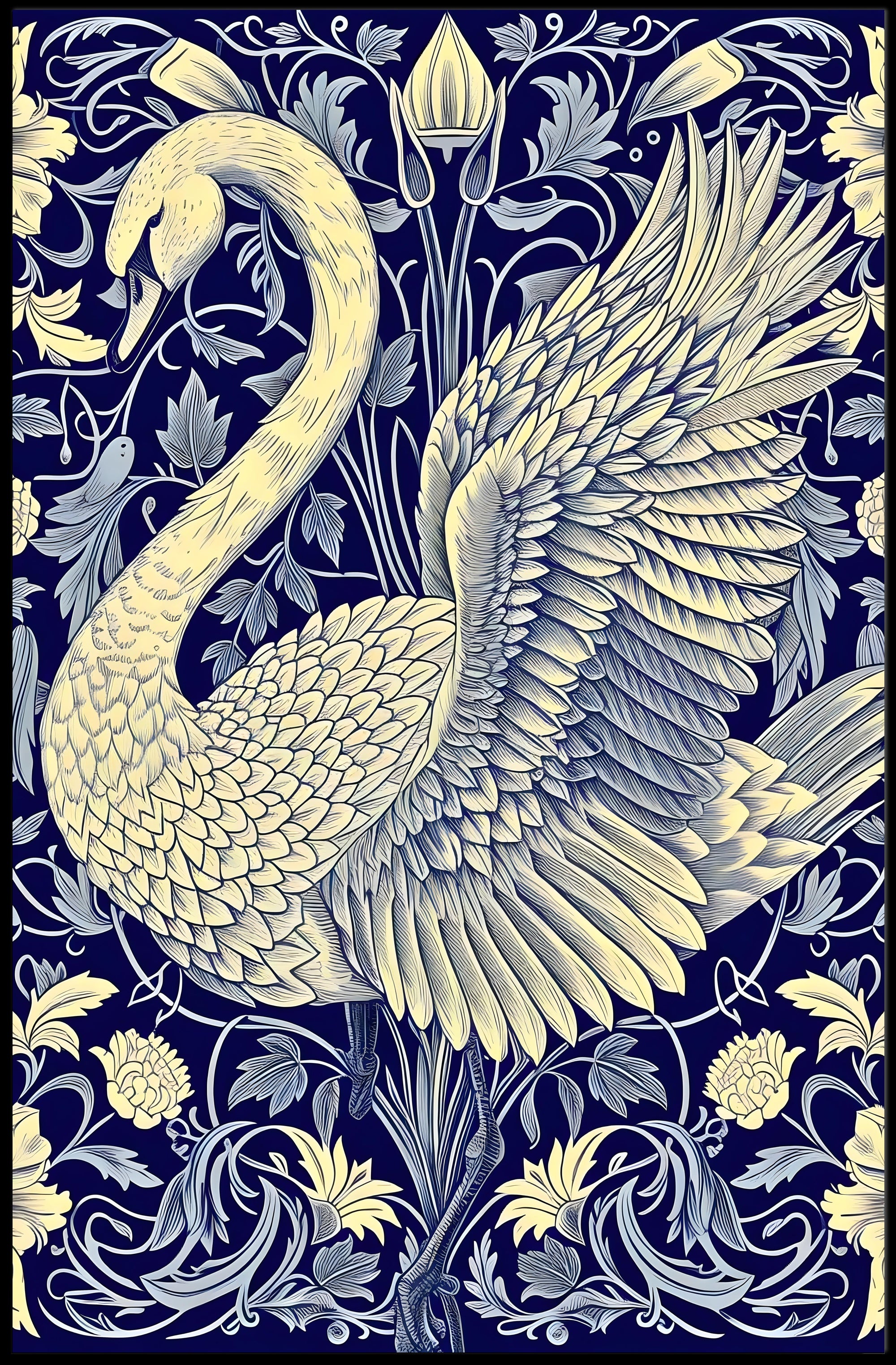 Elegant Swan and Floral Patterns Animal Poster