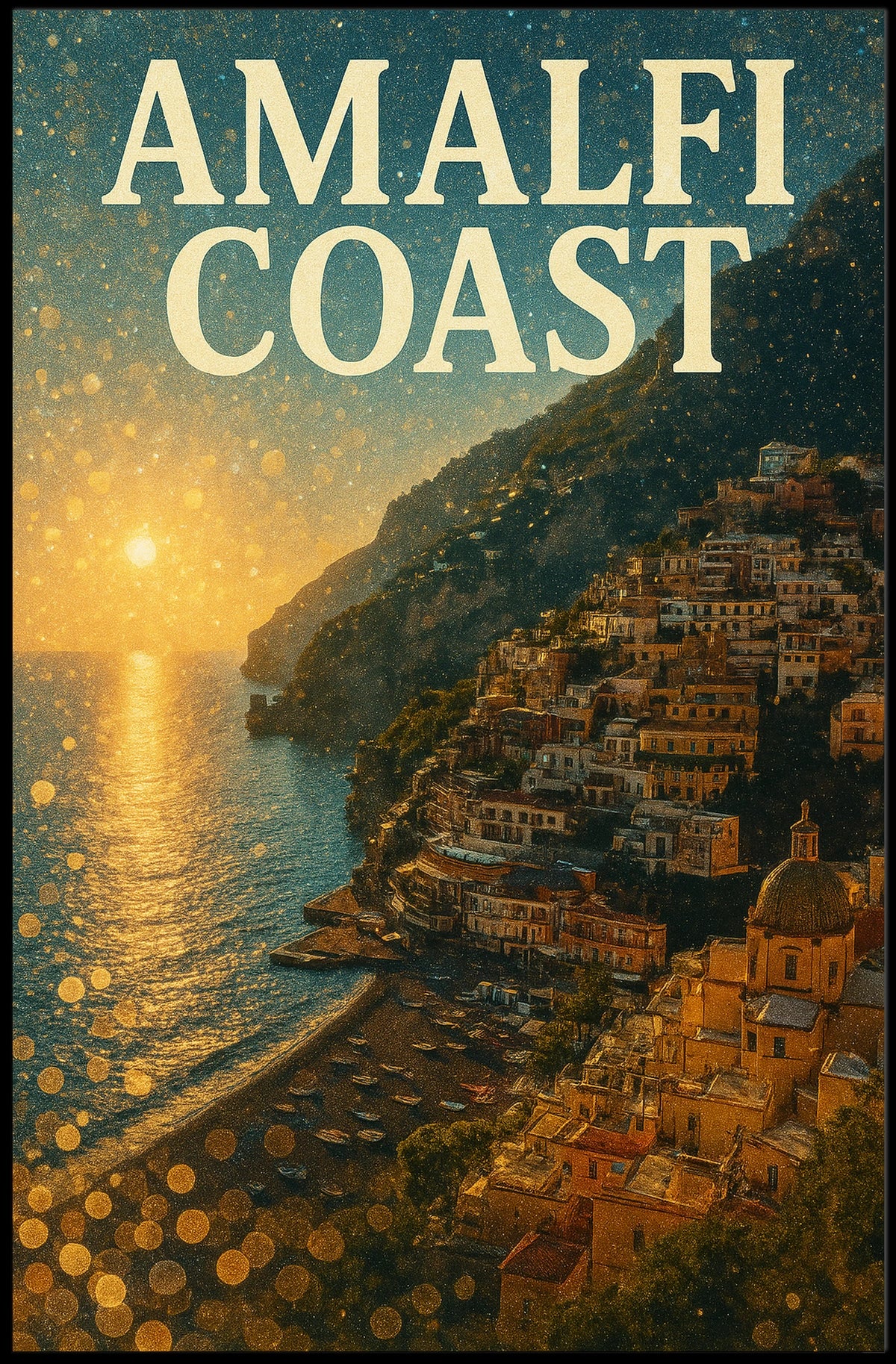 Amalfi Coast Sunset Poster 18x24 Premium Wall Art Decor