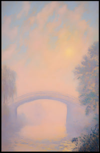 Bridge Sunrise Poster Vintage Pastel Landscape Print