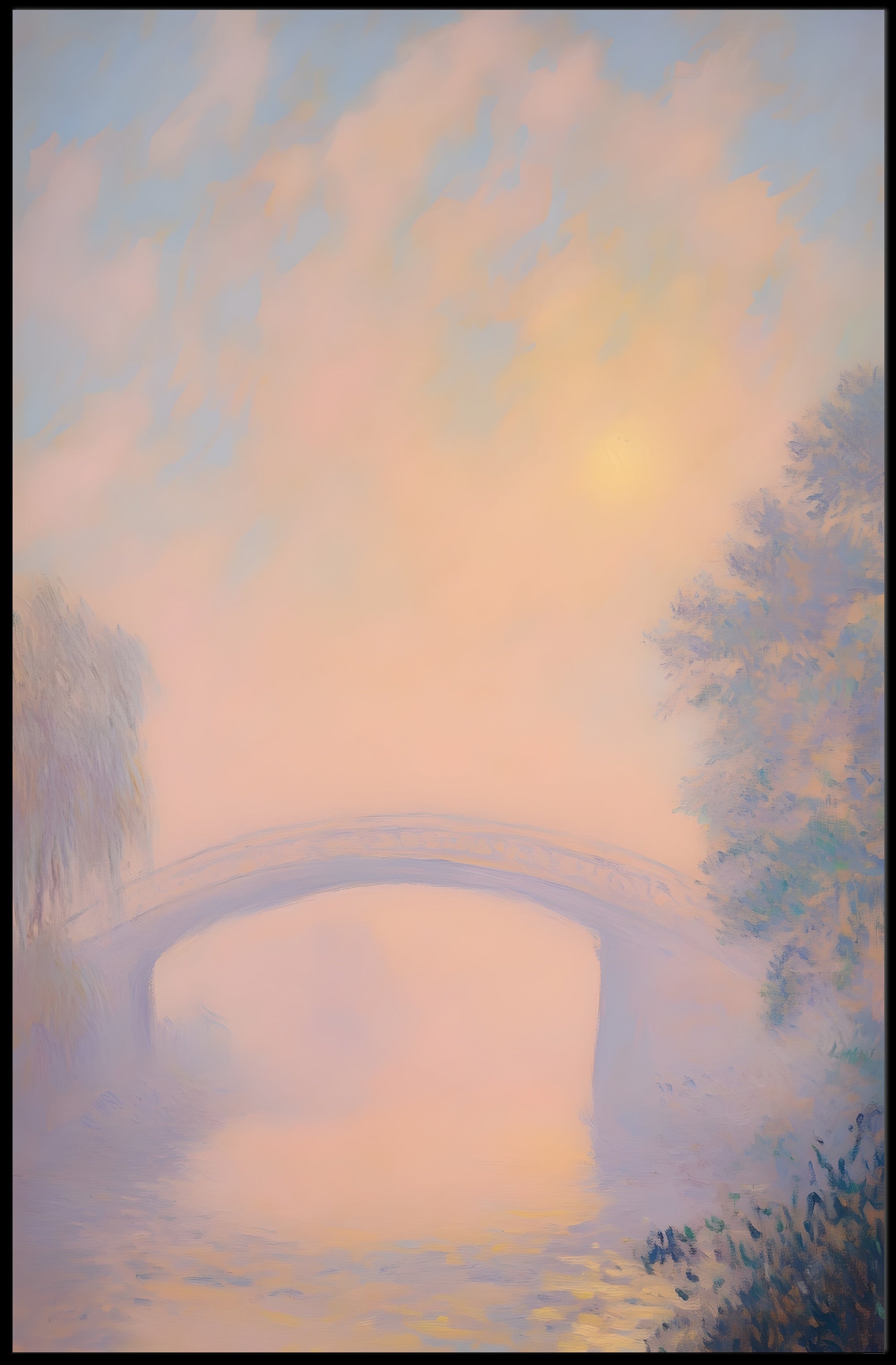 Bridge Sunrise Poster Vintage Pastel Landscape Print