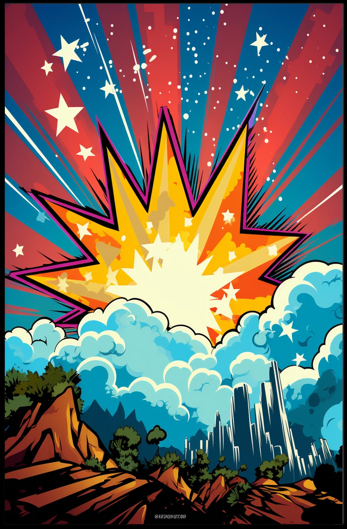 Explosion Starburst Dynamic Pop Art Print Abstract, Artistic, or Pop Culture Poster