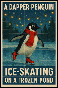 A Dapper Penguin Ice-Skating Poster