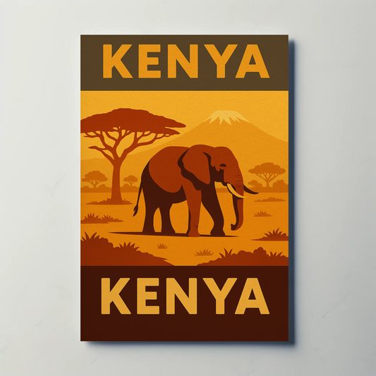 Kenya's Majestic Wildlife Safari Vintage Travel Poster