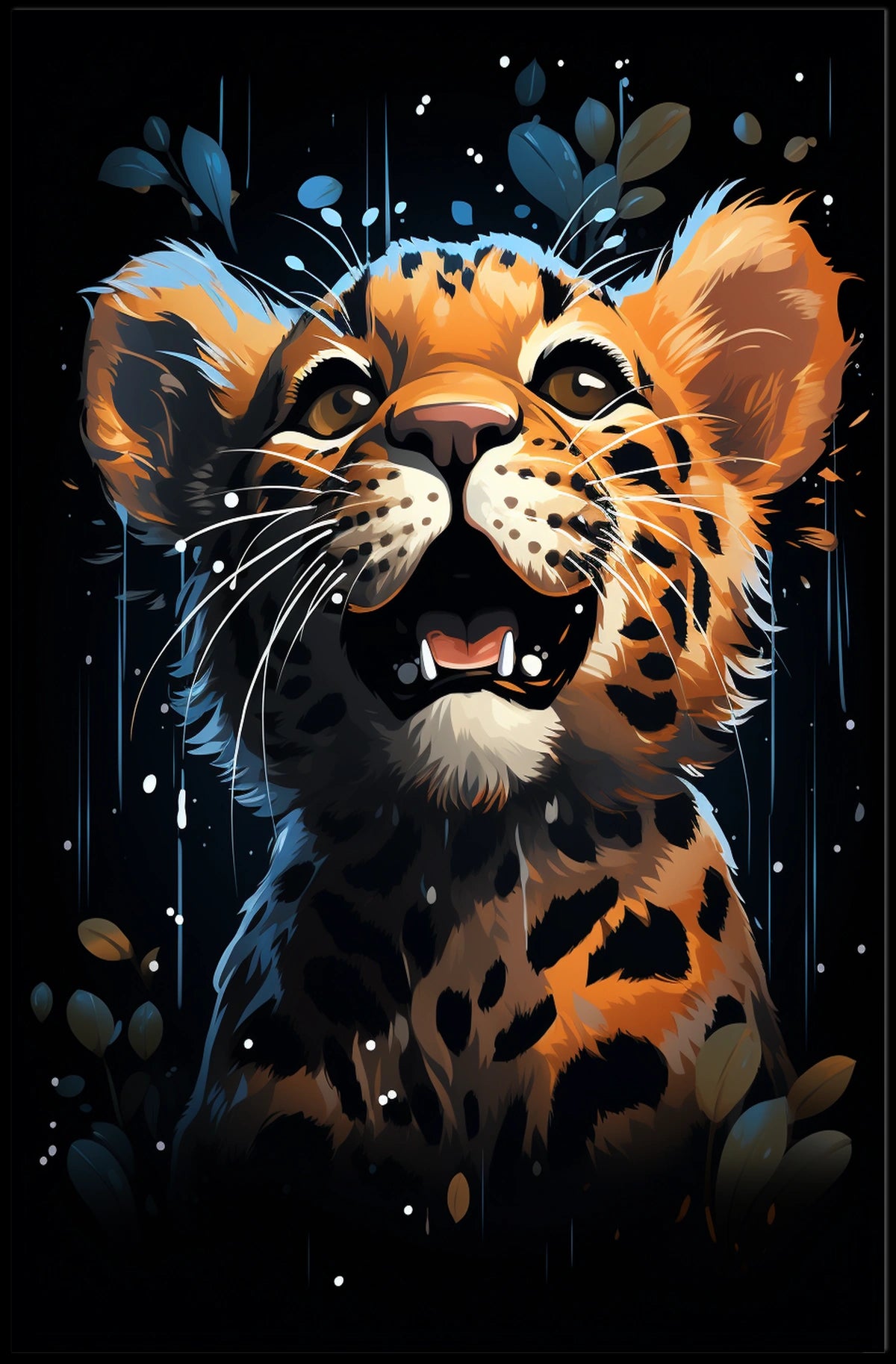 Leopard Cub Joyful Adventure Vibrant Art Poster