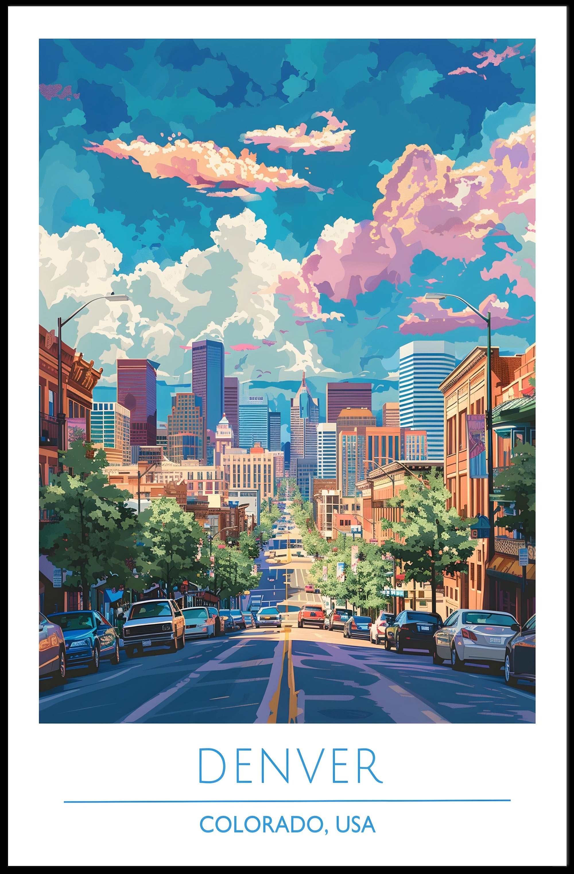 Denver Skyline Vibrance: Modern Urban Cityscape Poster