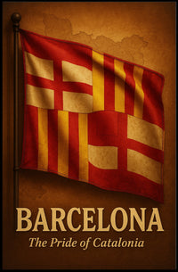 Barcelona and Catalonia Pride Flag Vintage Map Poster