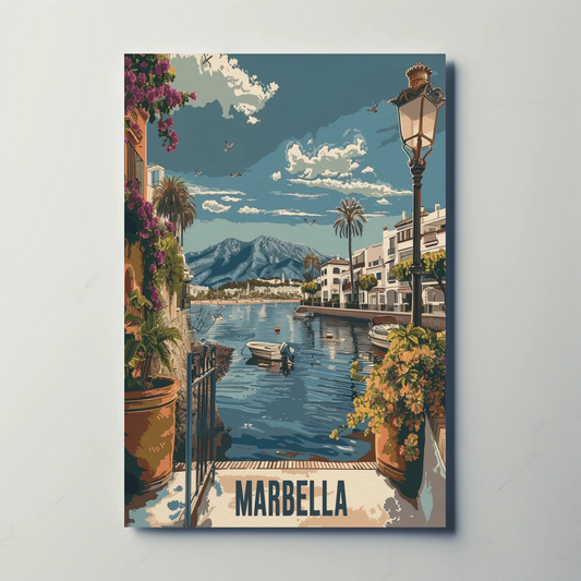 Marbella Seaside Town Waterfront Travel Poster