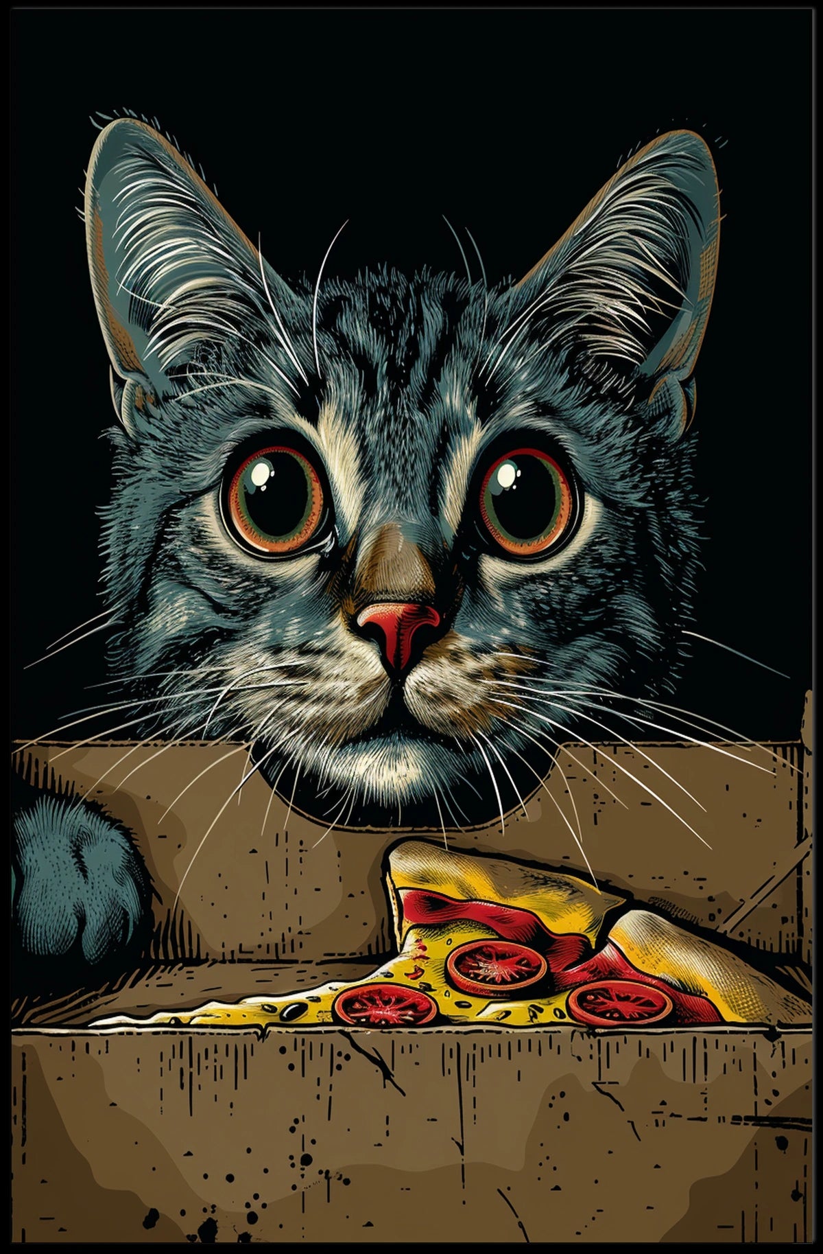Curious Cat And Pizza Delight Poster
