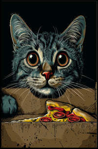 Curious Cat And Pizza Delight Poster