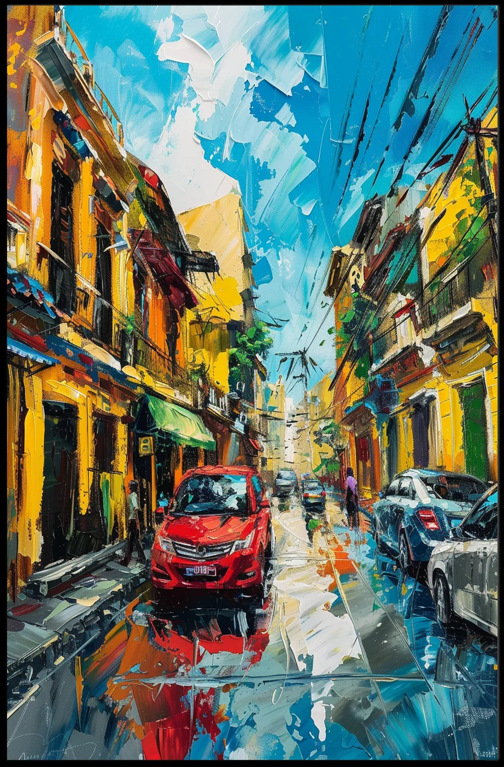 Vibrant Urban Street Scene Impressionistic Art Poster