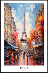 Eiffel Tower Paris Street Scene Romantic Urban Cityscape Poster PosterGoat