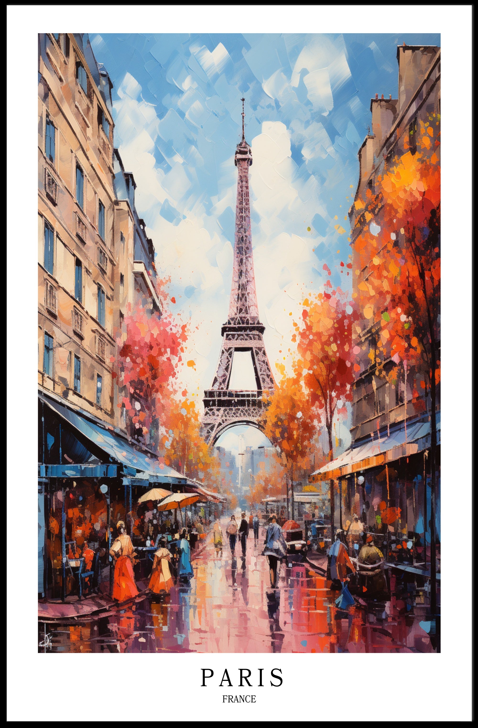 Eiffel Tower Paris Street Scene Romantic Urban Cityscape Poster PosterGoat