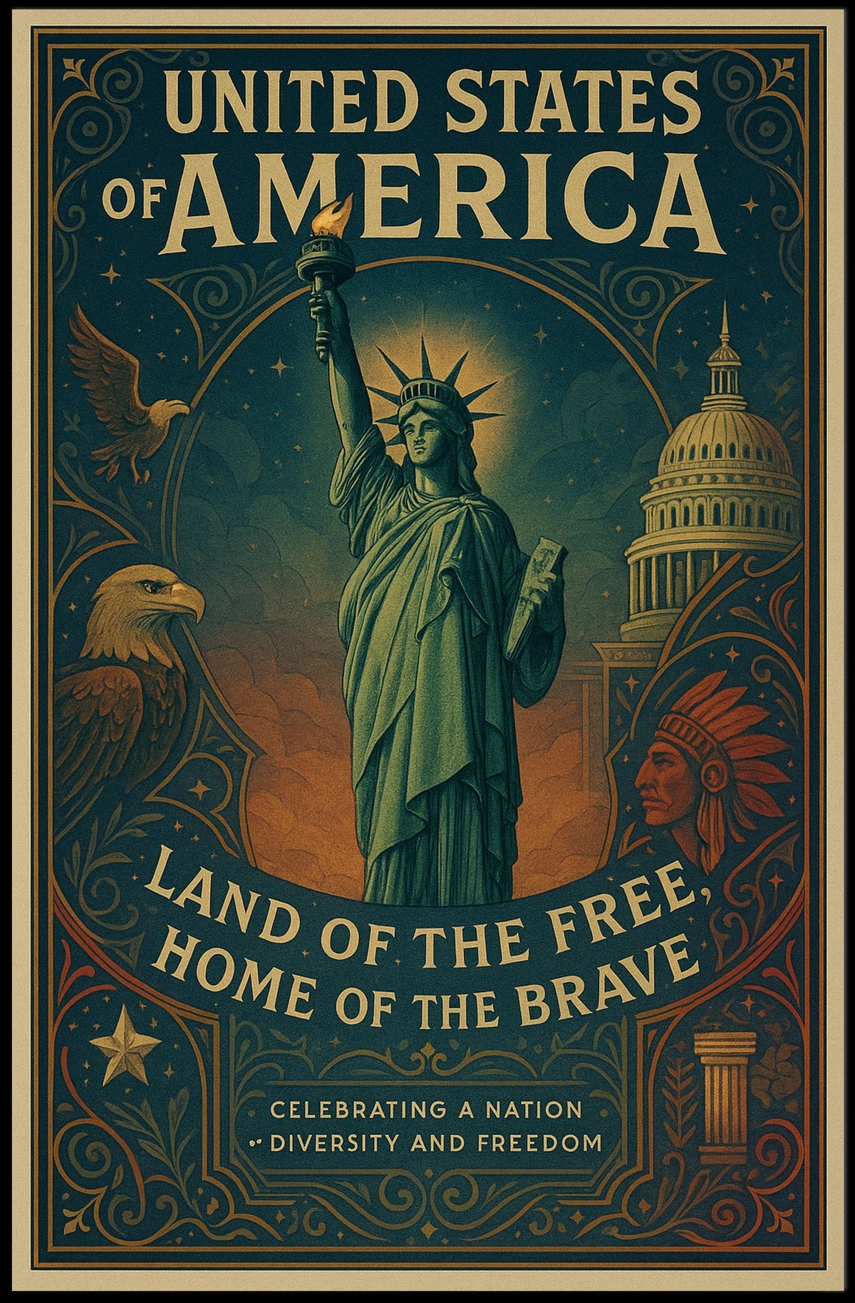 Patriotic Vintage Americana Tribute Poster for Home Decor