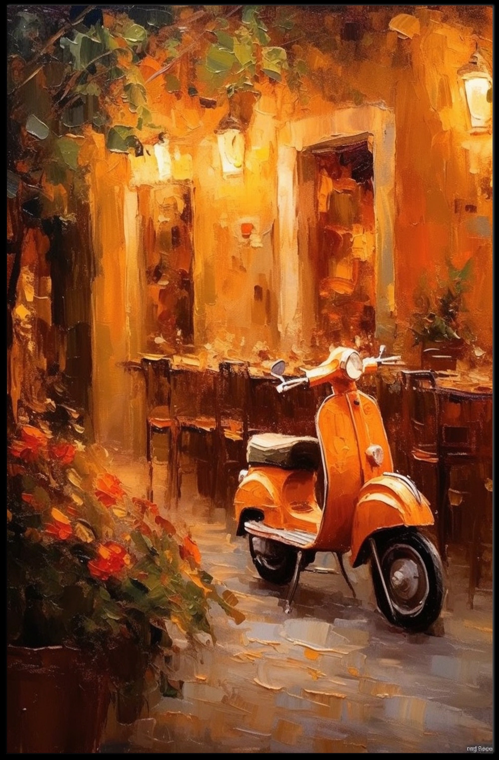 Evening Serenity on a Cobblestone Street Poster