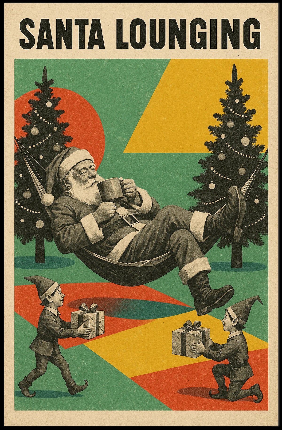 Santa Lounging: Vintage Christmas Poster Art