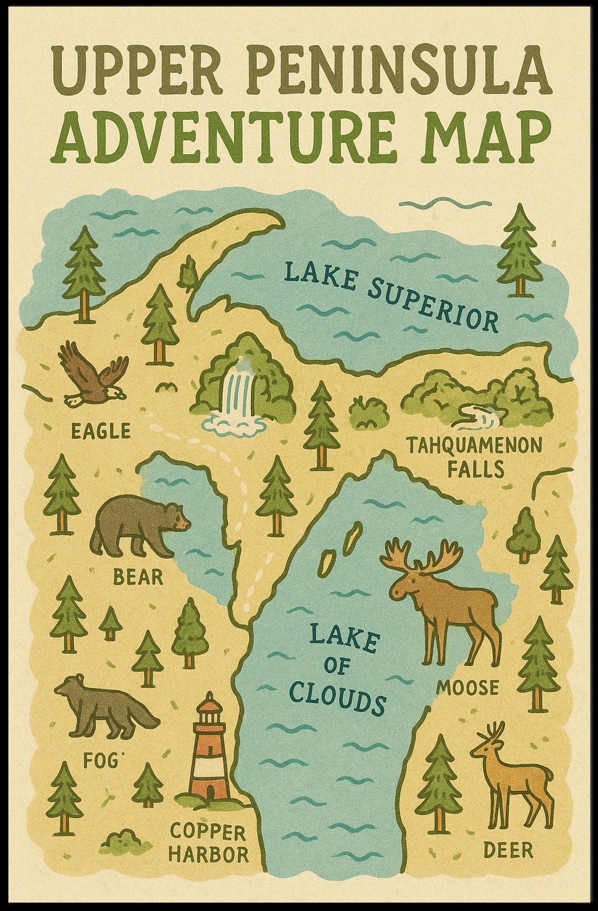 Upper Peninsula Adventure Map Poster