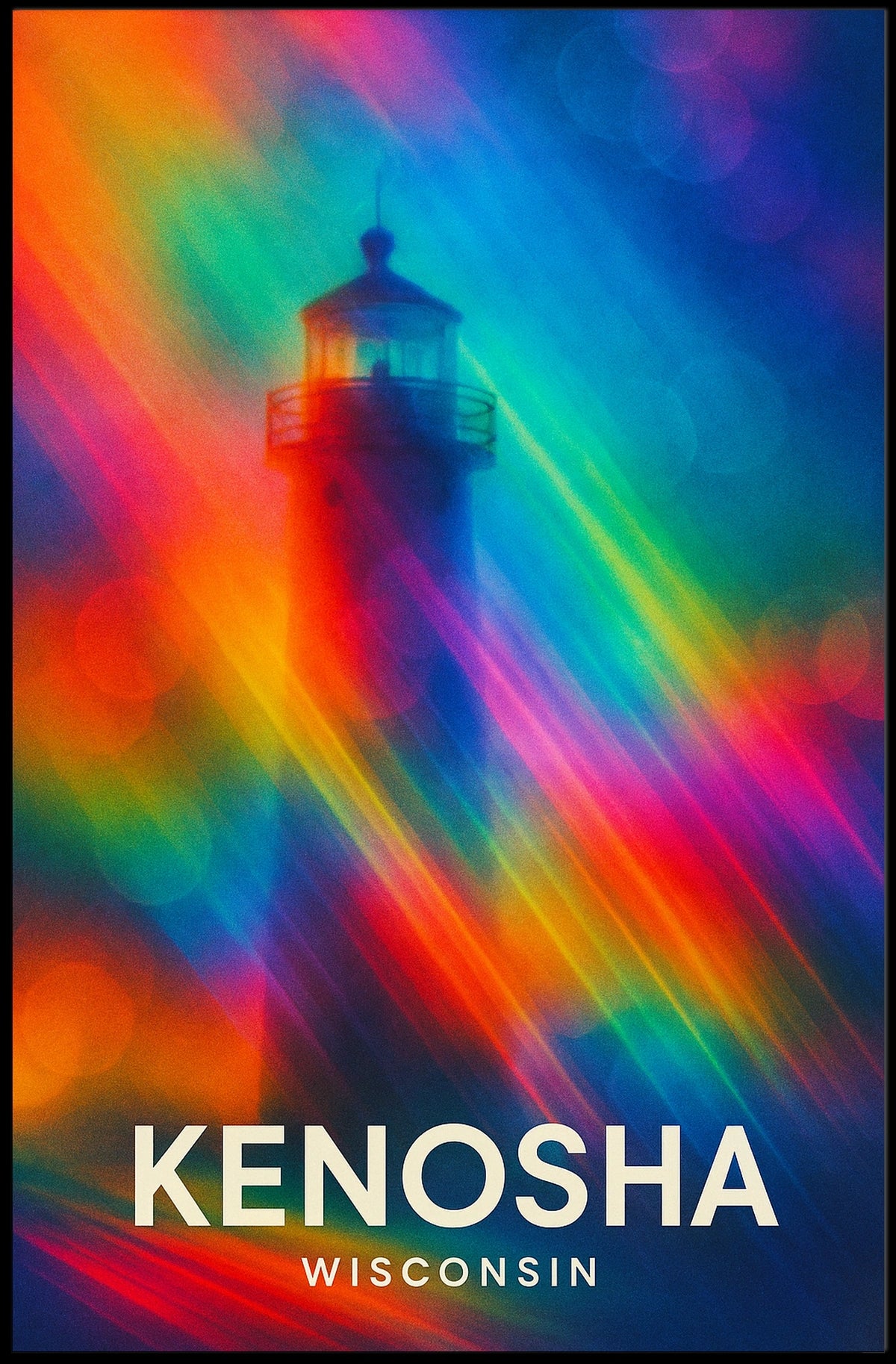 Lighthouse Dreamscape: Vibrant Kenosha Abstract Art Poster