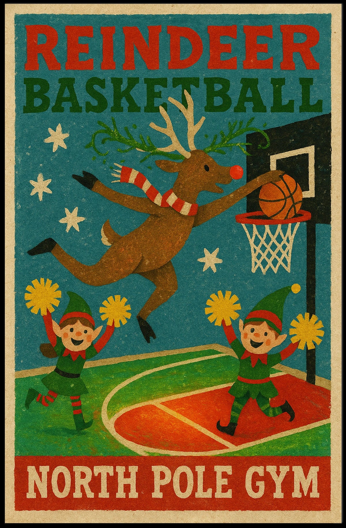 Reindeer Basketball At North Pole Gym Poster